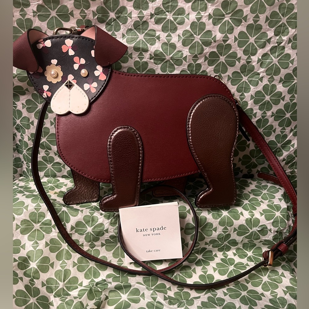 Kate Spade Burgundy & Brown Dog-Shaped Crossbody Bag